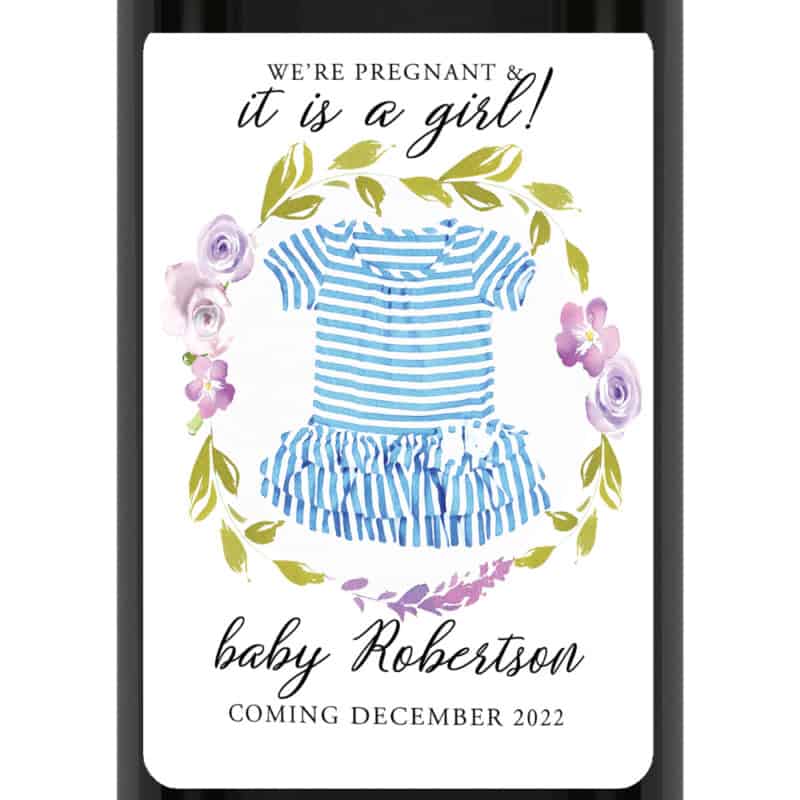 Gender reveal pregnancy announcement wine label, it is a girl bwinelabel197