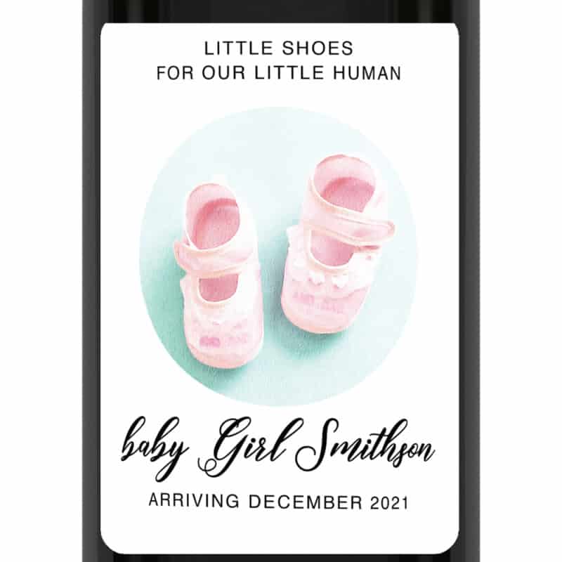 Gender reveal pink shoes pregnancy announcement wine labels bwinelabel200