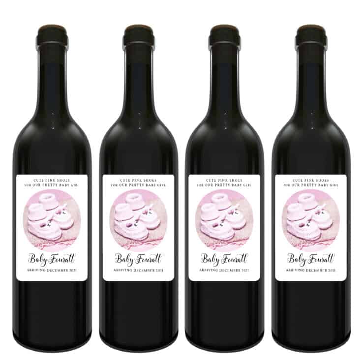Pink shoes personalized baby pregnancy wine labels bwinelabel202