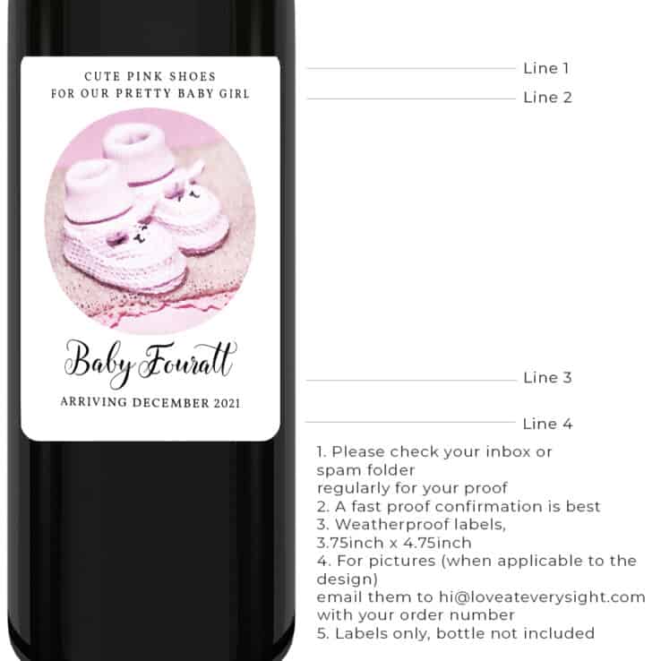 Pink shoes personalized baby pregnancy wine labels bwinelabel202