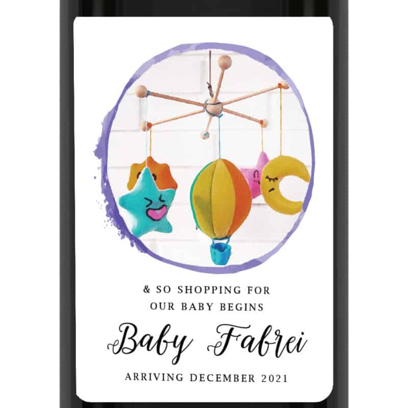 Baby toy mobile custom pregnancy announcement wine labels bwinelabel207