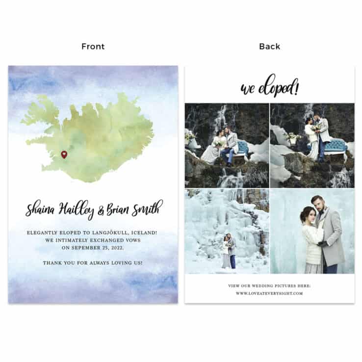 We eloped! Iceland Elopement wedding announcement card personalized, #481