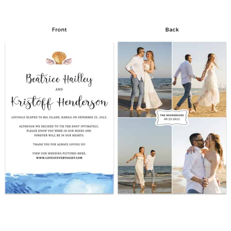 Tropical beach wedding elopement announcement cards #486