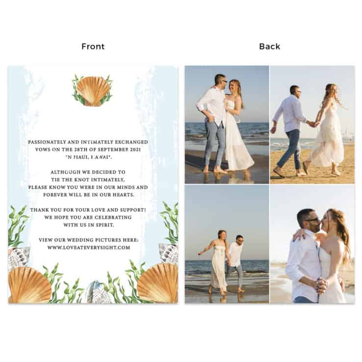 Nautical beach wedding elopement announcement cards #487