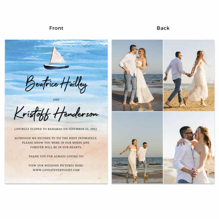 Summer beach wedding elopement announcement cards #488