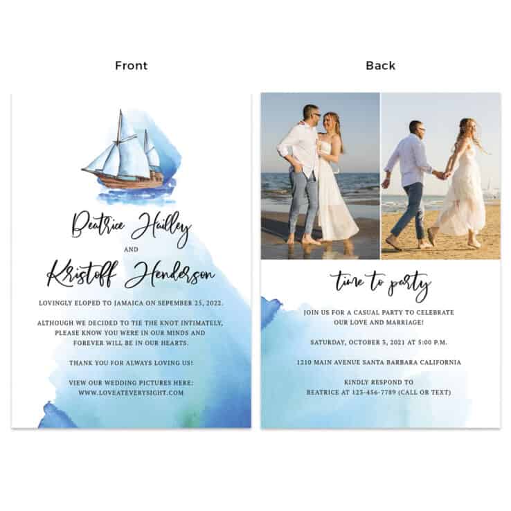 Outdoor beach wedding elopement announcement cards #489
