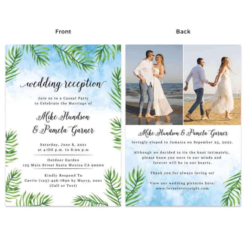 Summer beach wedding reception cards #490