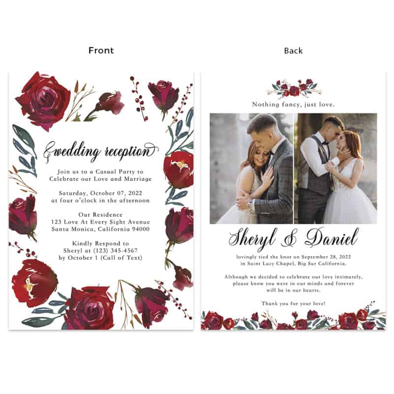 Nothing Fancy Just Love Red Roses Wedding Announcement Cards #493