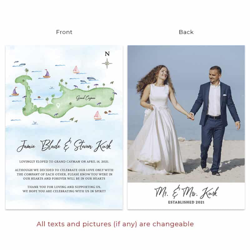 Grand Cayman custom elopement announcement cards, Grand Cayman Wedding destination #502