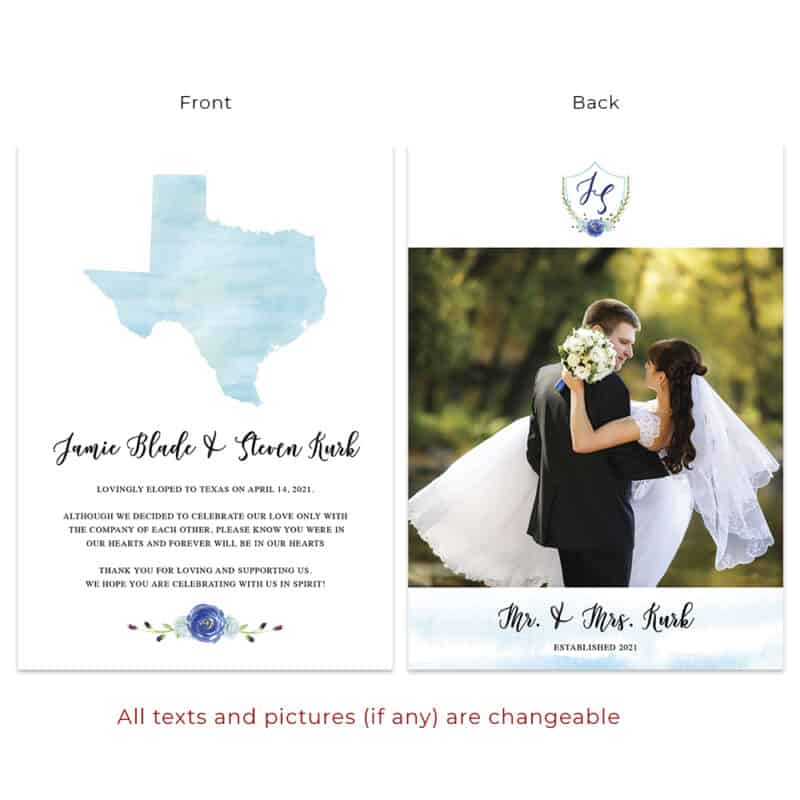 State map wedding destination custom elopement announcement cards #503