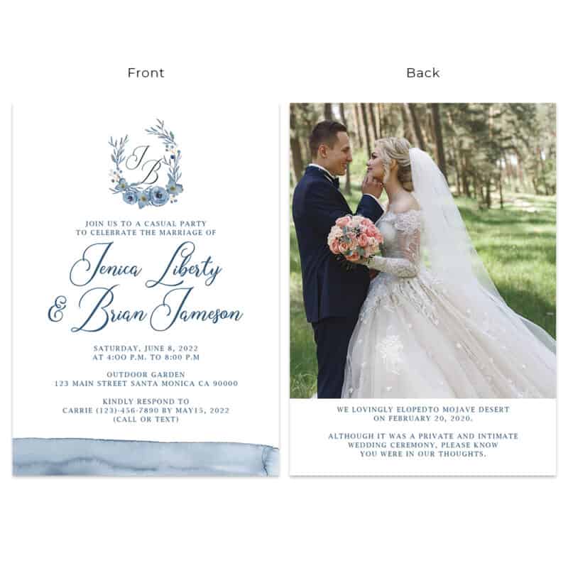 Dusty blue wedding announcement and reception personalized cards #508