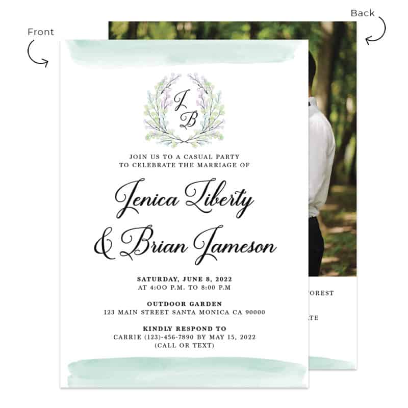 Mint green minimalist wedding reception and elopement announcement cards #509