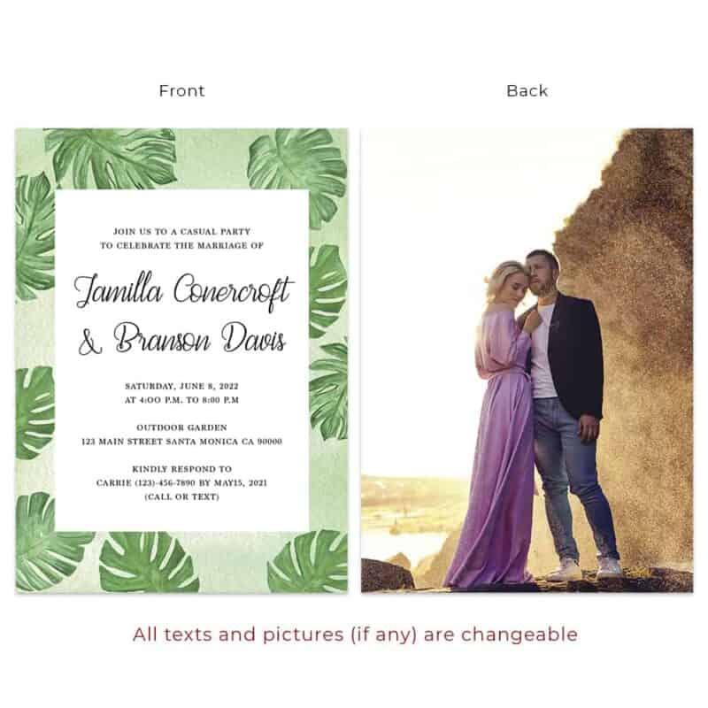 Summer tropical wedding invitation personalized reception cards #528