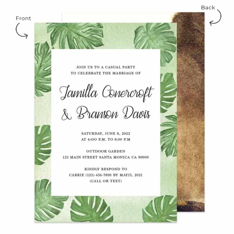 Summer tropical wedding invitation personalized reception cards #528