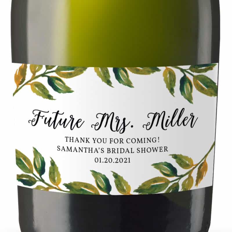 Greenery Personalized Bridal Shower Bachelorette Mini Champagne Label Stickers, Sold in sets of 8 MN260