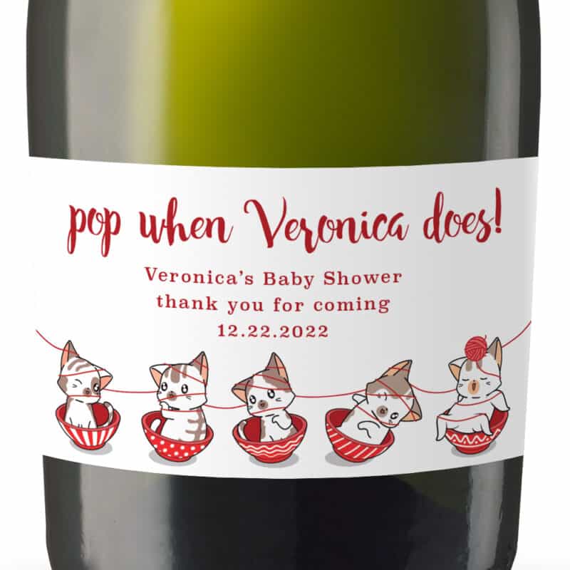 Cute Knitting Cats Custom Baby Shower Red Party Favors Mini Champagne, set of 8 MN269