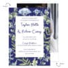 Classic blue floral wedding reception personalize cards Navy blue font color #533