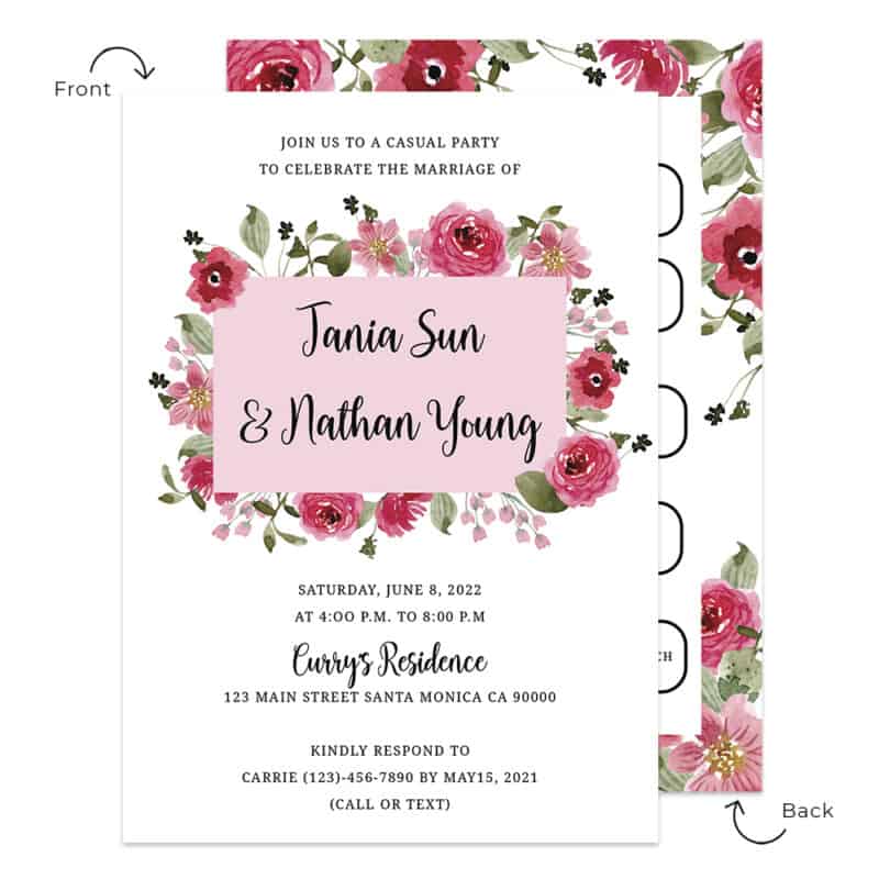 Red and pink super bllom floral custom wedding reception invitation cards #537