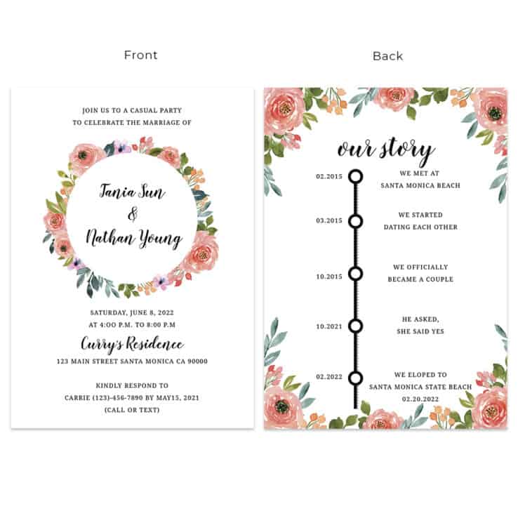Personalized spring floral wedding reception invitation cards #538