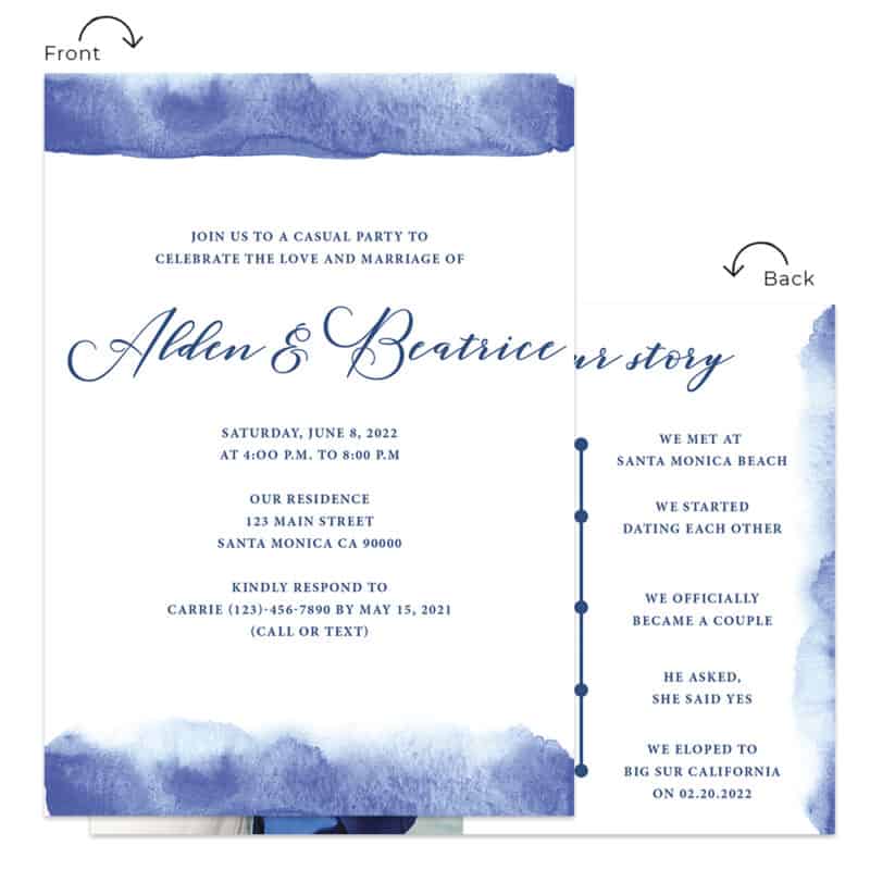 Wedding reception party invitation cards in blue, minimalist #545