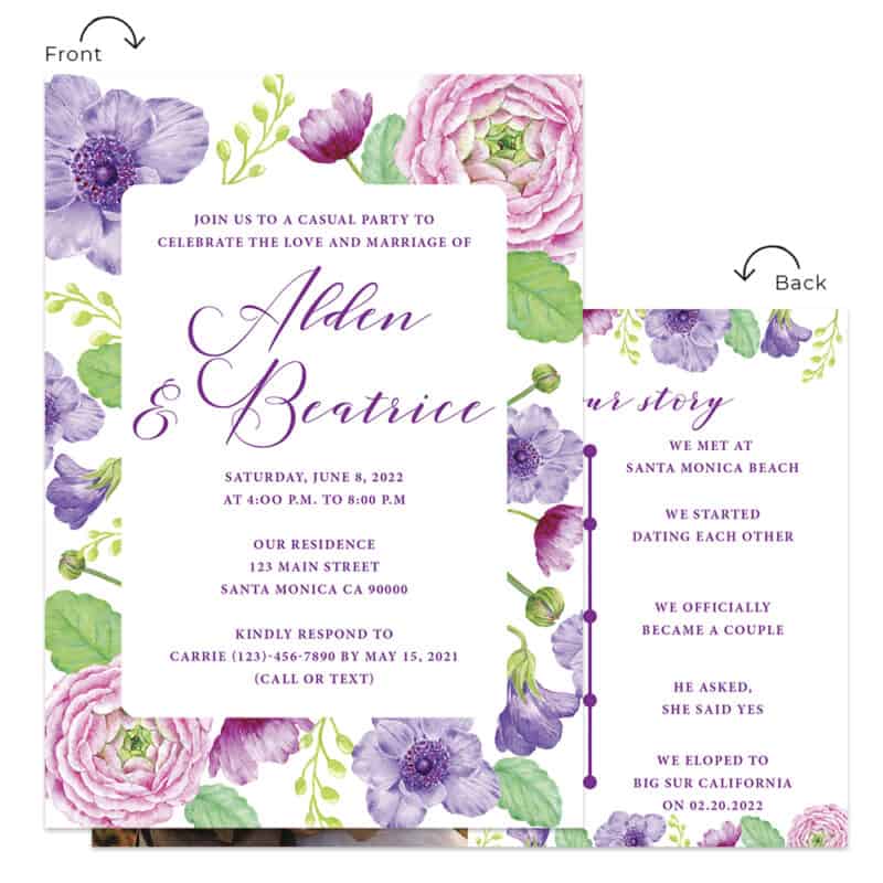 Custom spring floral wedding reception invitation cards #547