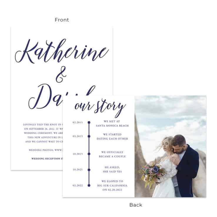 Navy blue custom wedding announcement cards, minimalist #549