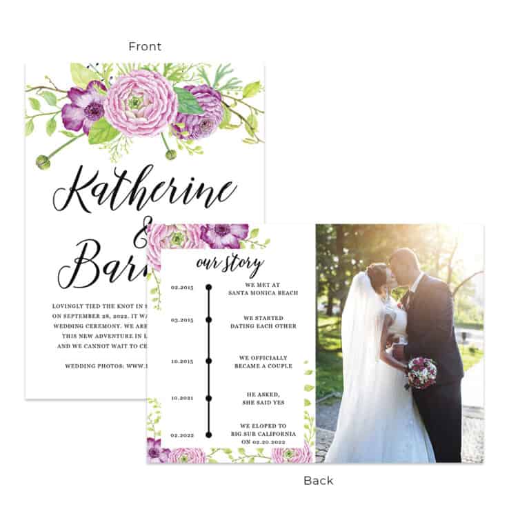 Spring floral ranunculus wedding elopement announcement custom cards #551