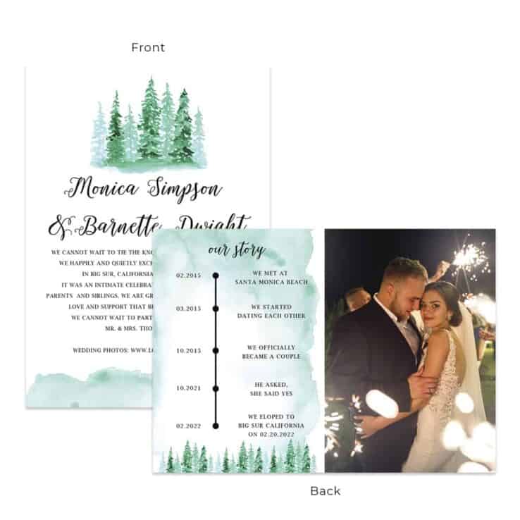 Forest inspired wedding elopement custom announcement cards #554
