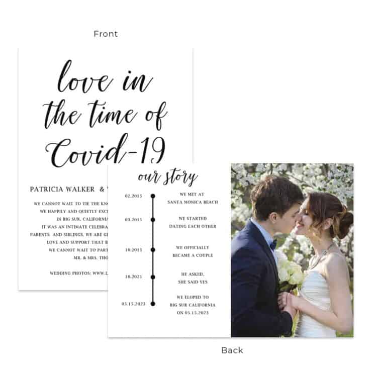 Love in the time of Covid-19, elegant minimalist elopement announcement cards #555