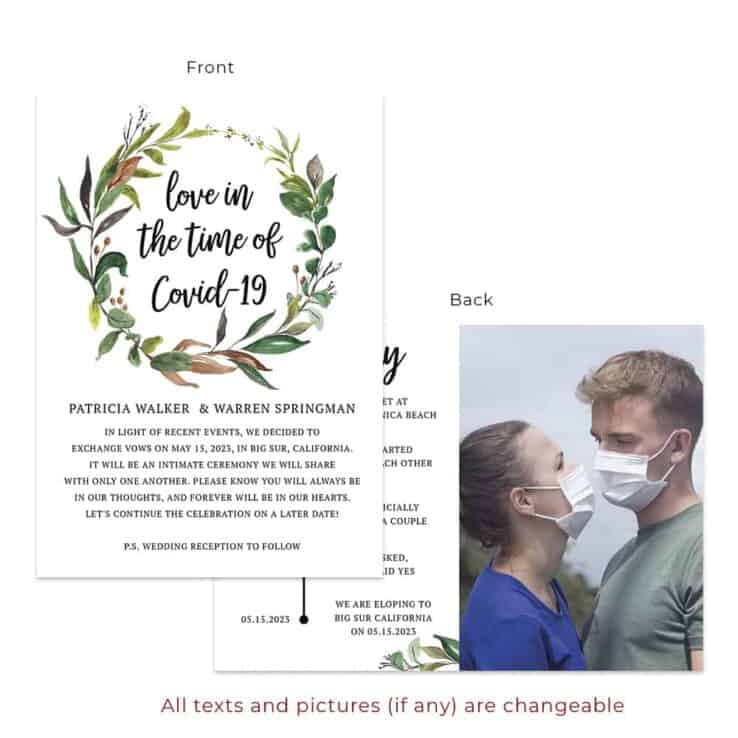 Love in The time of Covid-19 Wreath spring floral personalized intimate wedding announcement cards #557