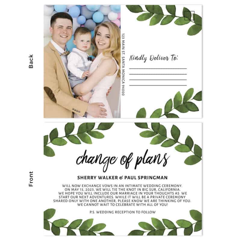 Custom change of plans oversized postcards announcement cards#561