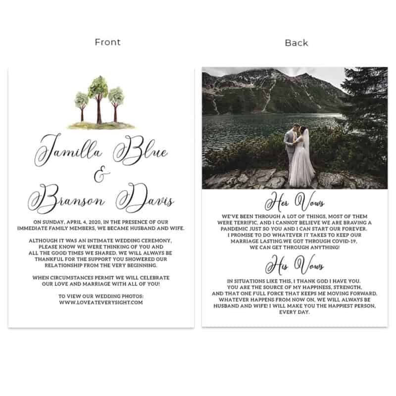 Outdoor Personalized Intimate Wedding Elopement Announcement Cards #565