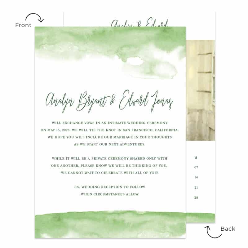 Green Watercolor Intimate wedding announcement card custom #568