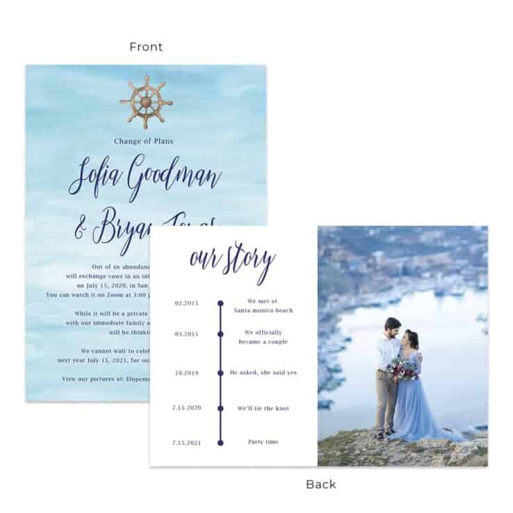 Nautical change of plans intimate wedding ceremony announcement card custom #573