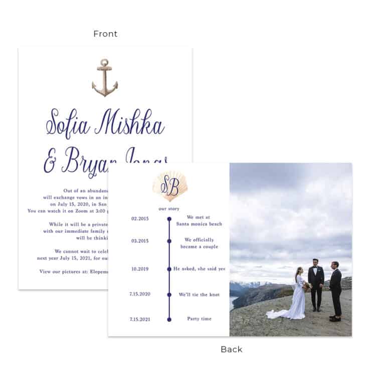Nautical Summer Wedding Plans Elopement Announcement Cards #575