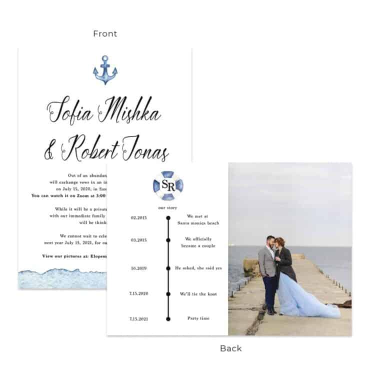 Beach Nautical Change of Plans, Intimate Wedding Elopement Personal Cards#577