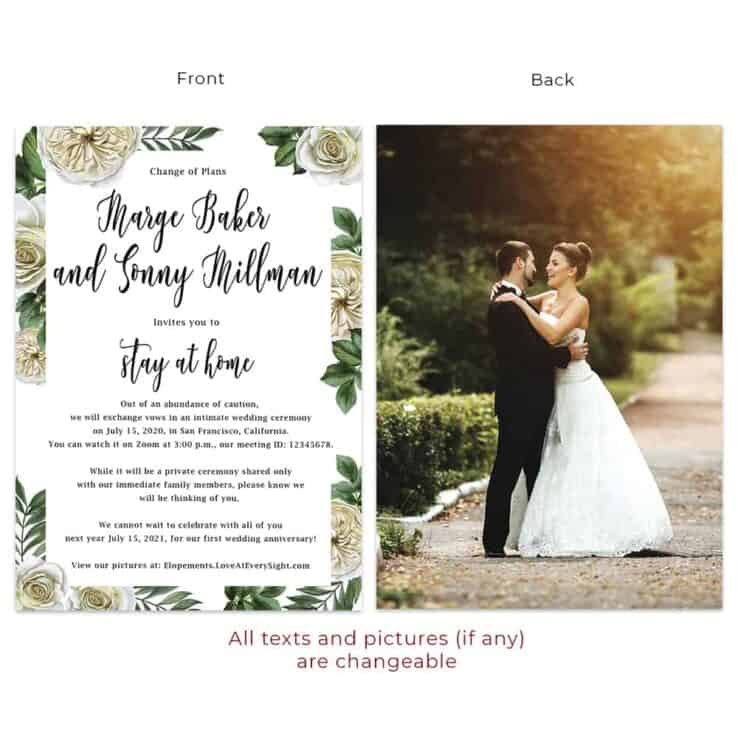 Spring Intimate Wedding Elopement Change of Plans Announcement Cards #579