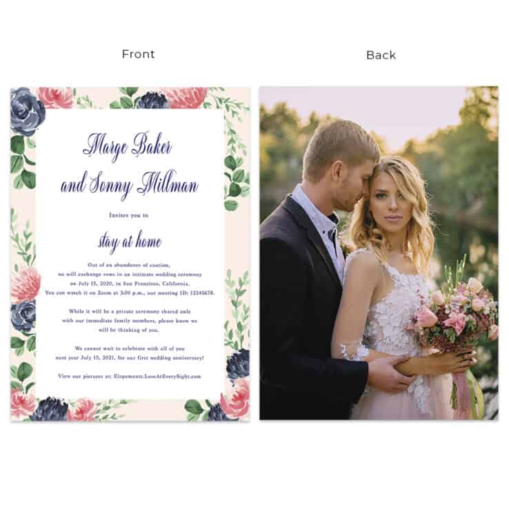 Custom Summer intimate wedding elopement and change of plans announcement cards Stay At Home #580
