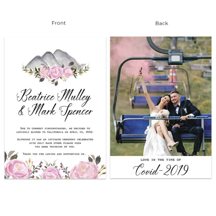 Mountain Elopement Intimate Wedding Announcement Cards Custom #595