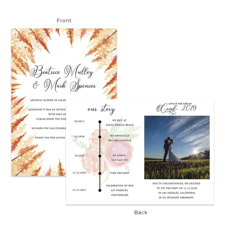 Fall Season Elopement Intimate Wedding Announcement Cards Custom #601