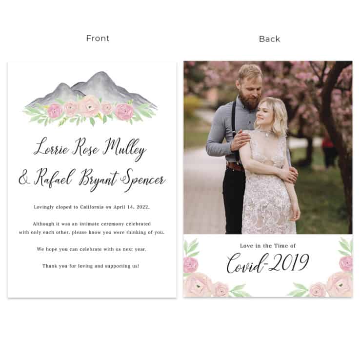 Mountain Elopement Intimate Wedding Announcement Cards  #604