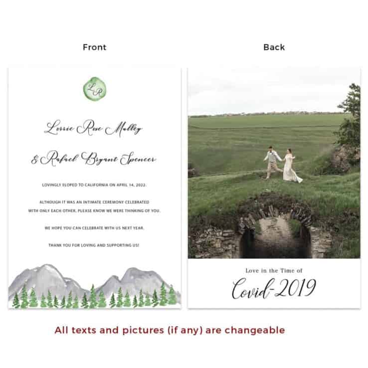 Scenic Intimate Wedding or Elopement Announcement Cards Personalized  #609