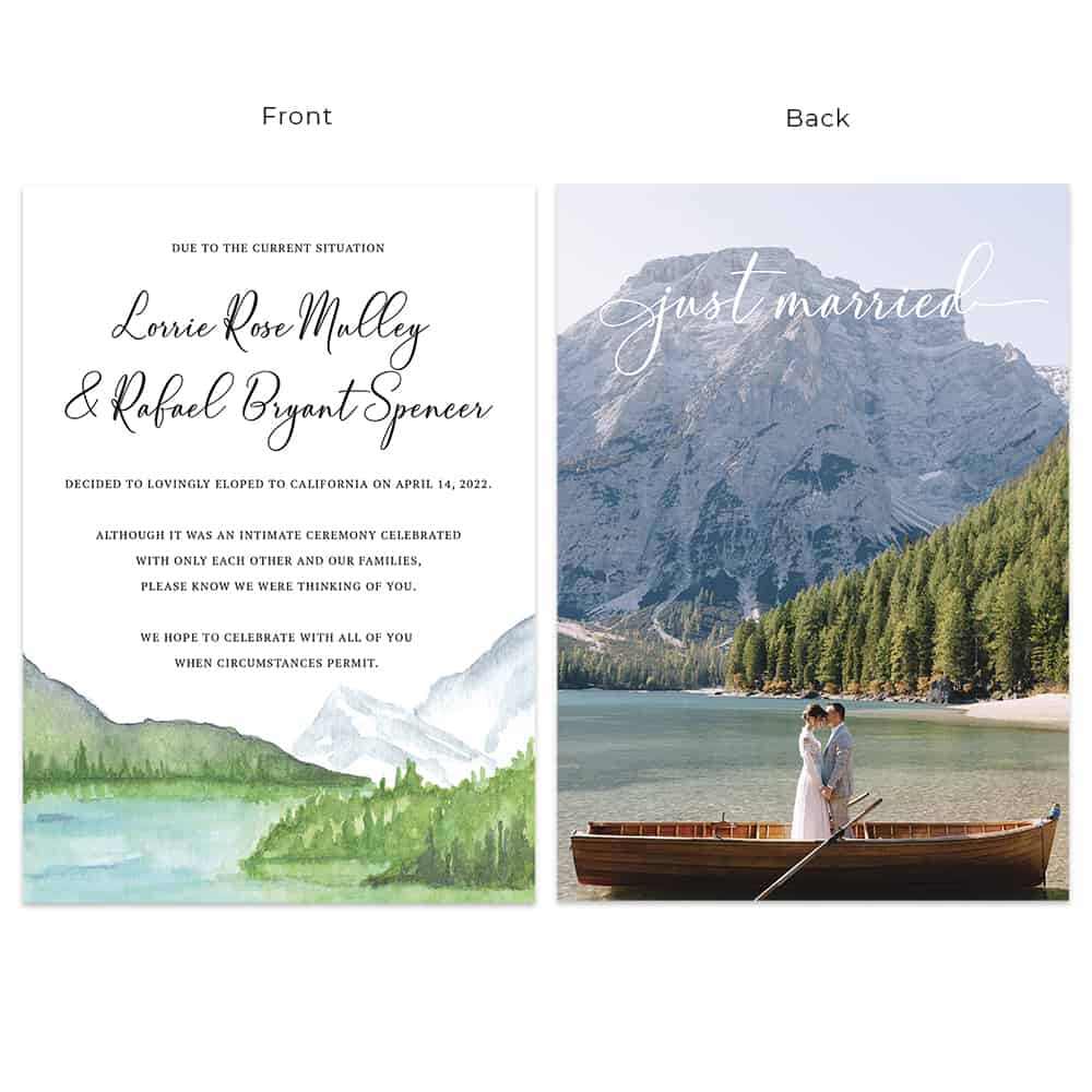Mountain View Intimate Wedding and Elopement Custom Personalized Cards #609