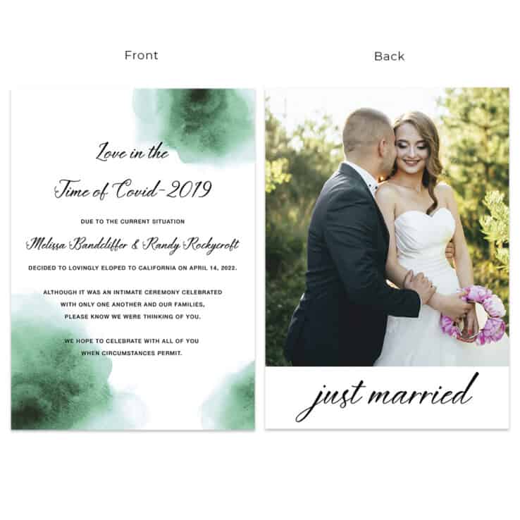 Moody Green Watercolor Intimate Wedding Elopement Announcement Card Custom#613