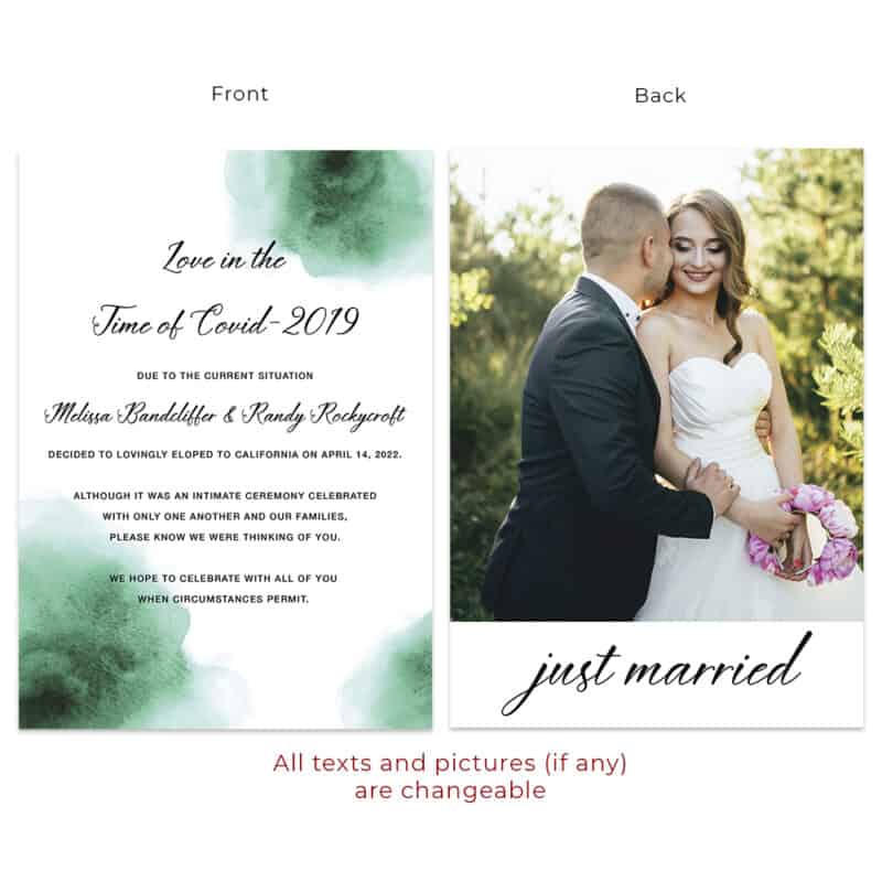 Moody Green Watercolor Intimate Wedding Elopement Announcement Card Custom#613