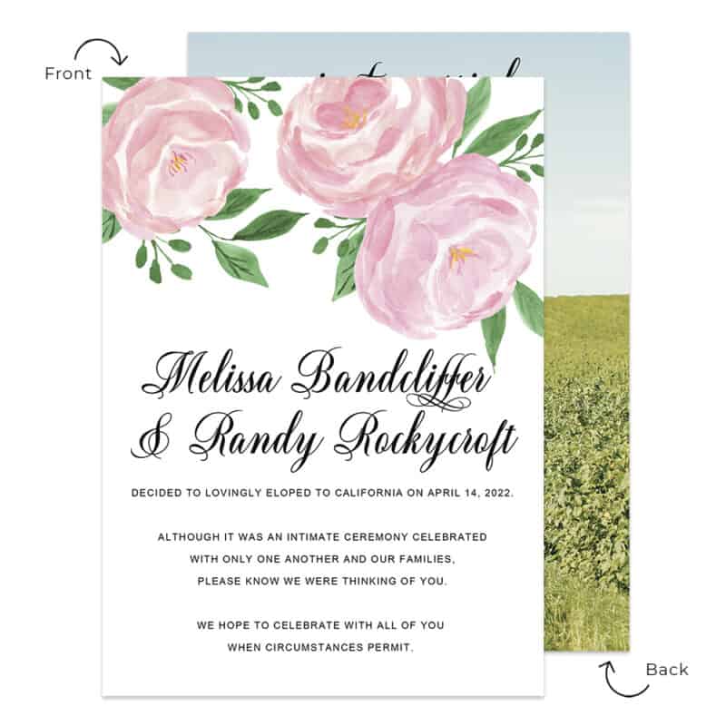 Pink Floral Wedding Elopement Announcement Cards #615