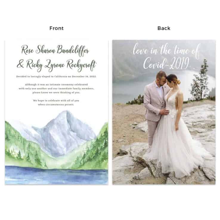 Scenic Mountain View Micro Wedding Elopement Announcement Custom Cards #620