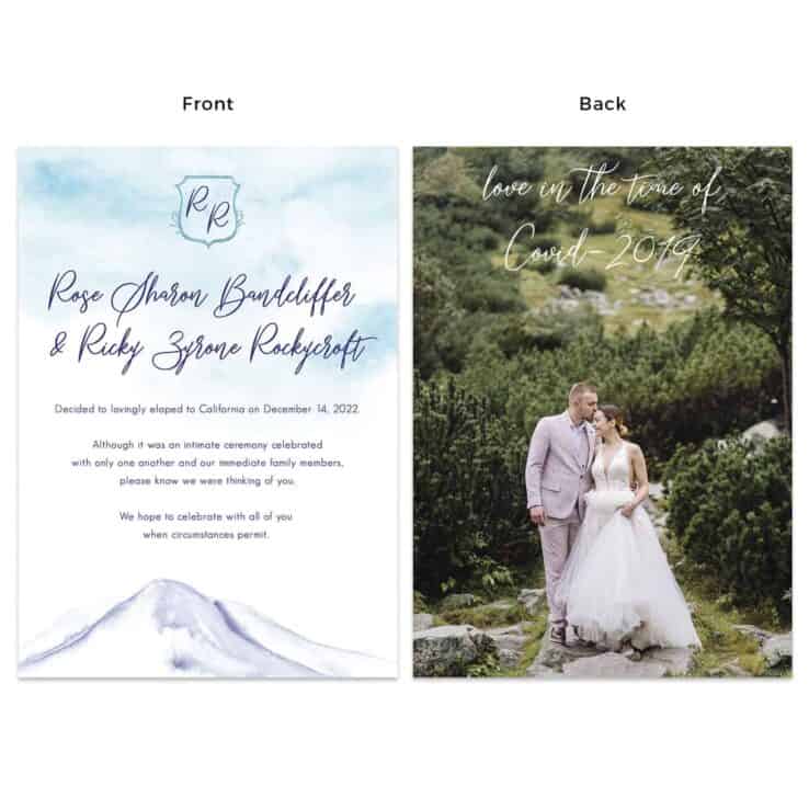 Personalized Winter Mountain Micro Wedding Elopement Announcement Cards #621