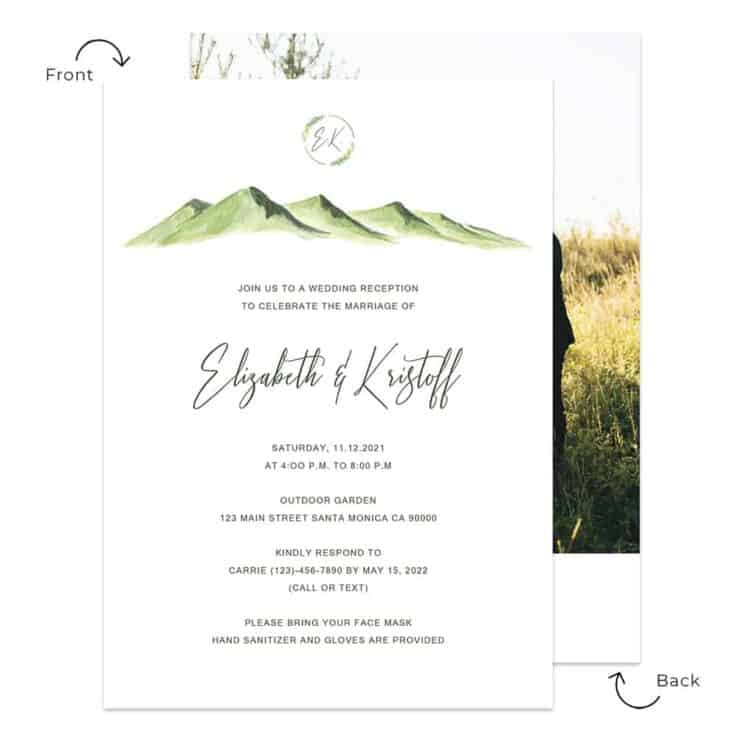 Mountain Wedding Reception Invitation Cards Personalized #626
