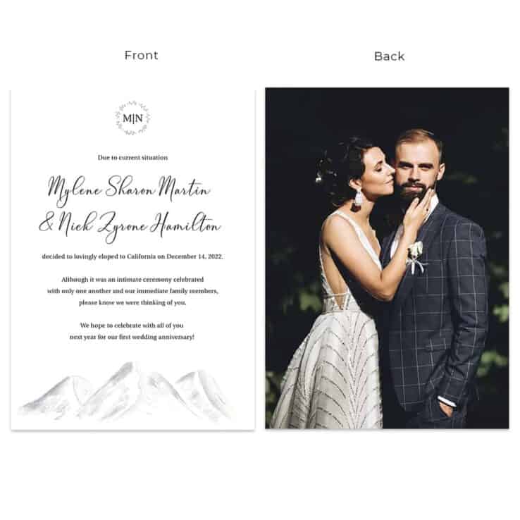 Minimalist Winter Inspired Wedding Elopement Announcement Cards Personalized #629